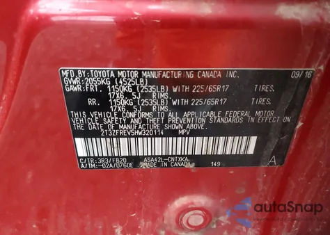 2017 Toyota Rav4 Le z USA, uszkodzony, nr VIN 2T3ZFREV5HW320114